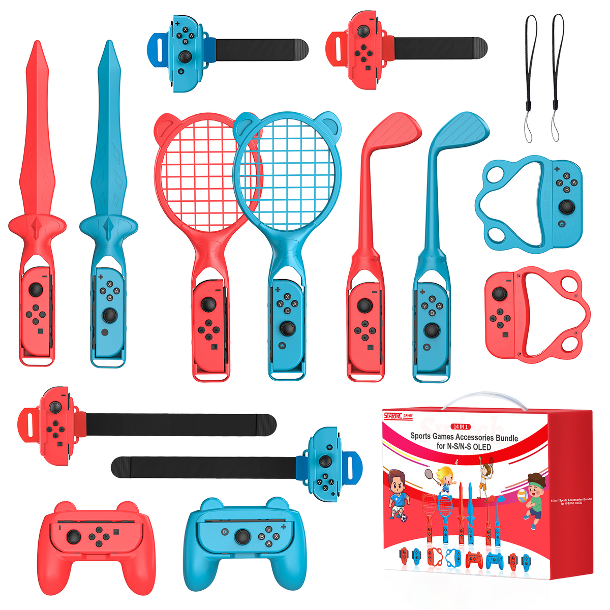 STARTRC GAMES For Switch Sports Accessories Bundle, 14 in 1 Sports Accessories Kit for Nintendo Switch/Switch OLED