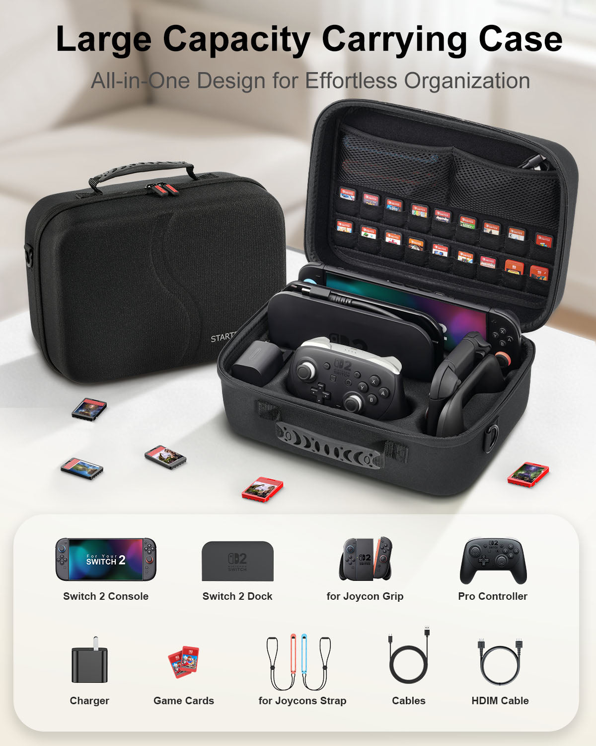 Nintendo Switch 2 (2025) dedicated storage bag, large capacity integrated hard travel bag with game card slot, portable protective bag, suitable for Switch 2 console, Pro controller and other accessories