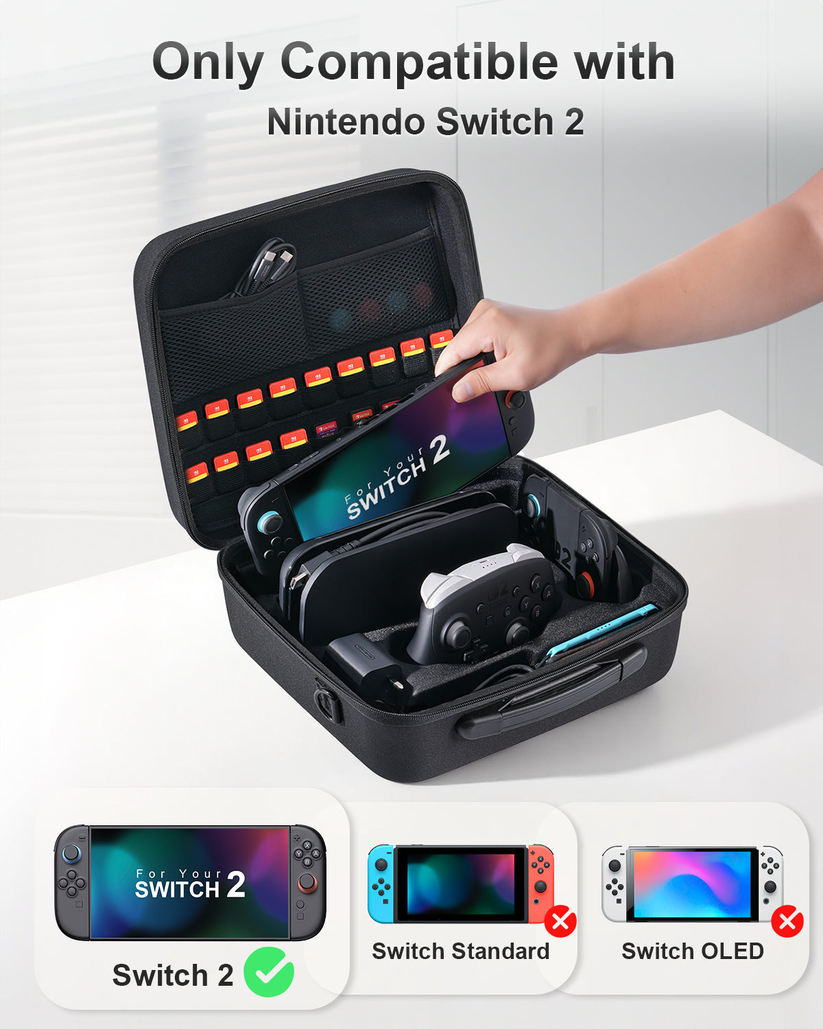 Switch 2 Carrying Case for Nintendo Switch 2 (2025), Large All in One Hard Travel Case with Game Card Slots, Portable Protective Carry Bag for Switch 2, Pro Controller and Other Accessories