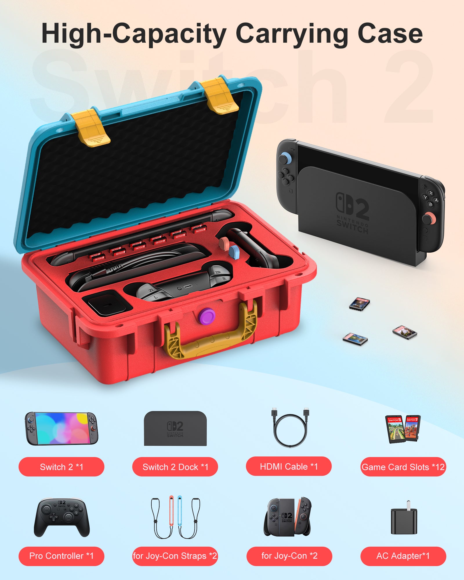 STARTRC GAMES Hard Carrying Case for Nintendo Switch 2, Professional Deluxe IP67 Waterproof, Soft Lining Hard Travel Case for Nintendo Switch 2 Console Pro Controller & Accessories