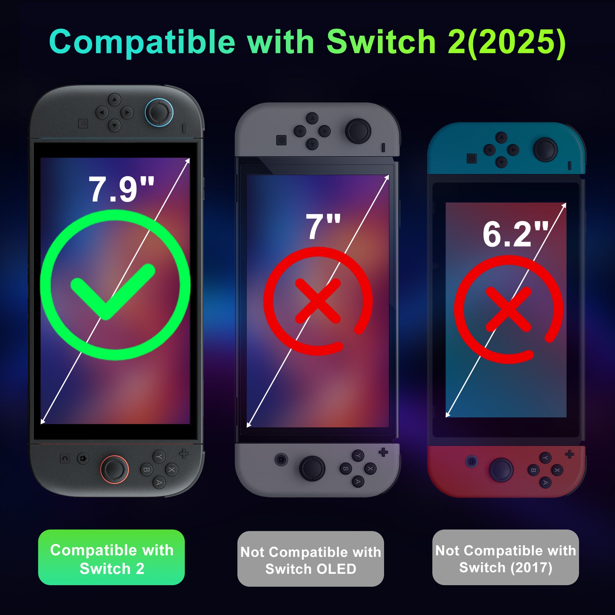 2-piece screen protector for Nintendo Switch2 (2025) Transparent high-definition screen protector with alignment frame scratch-resistant screen protector, suitable for Nintendo Switch2, 0.3mm thickness/no bubbles/ultra-clear /9H hardness