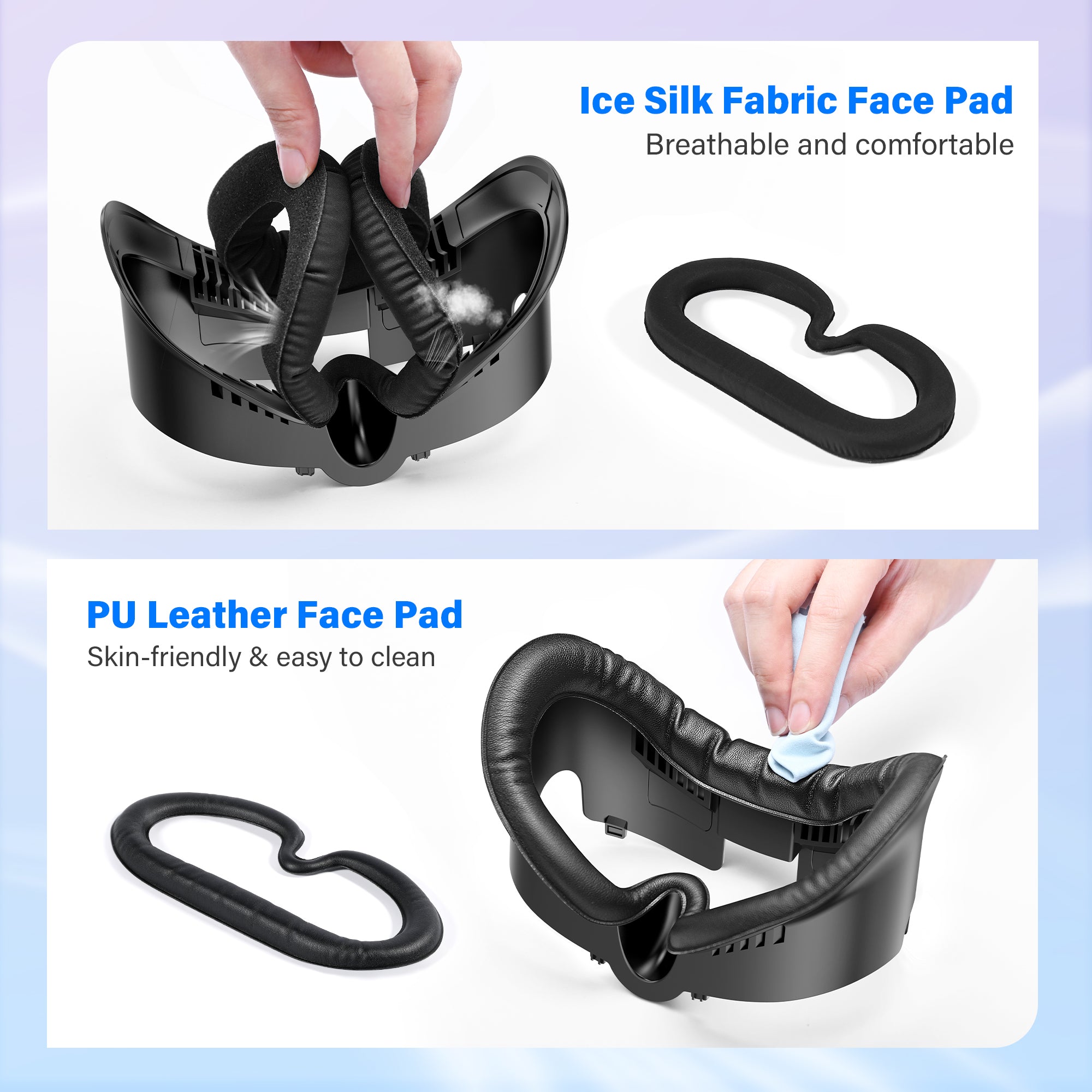 STARTRC GAMES Meta Quest 3 Facial Interface and Mask Pad Replaceable Ice Silk Lycra and Sweat-Proof PU Leather Pad Air Circulation Design Mask Accessory