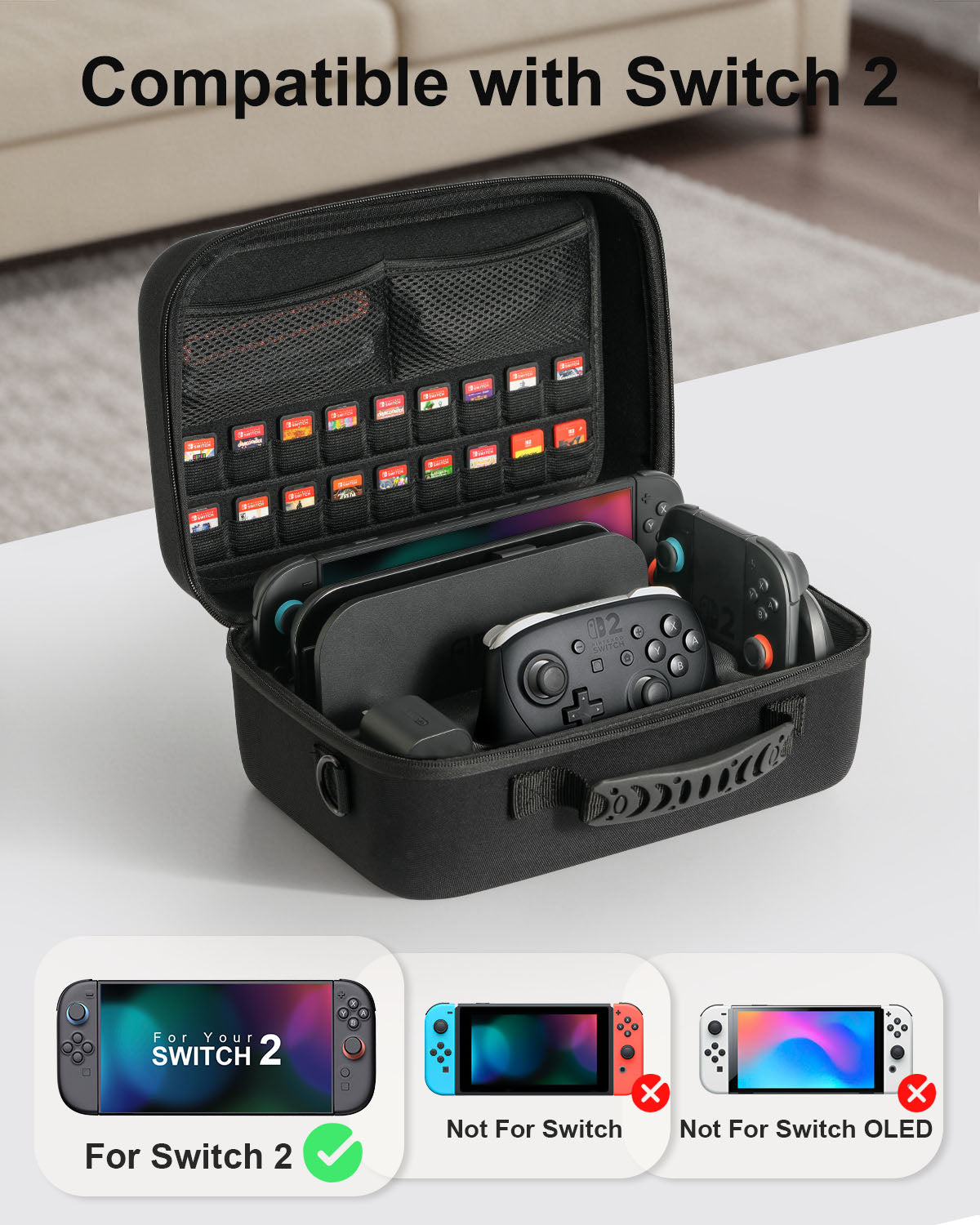Nintendo Switch 2 (2025) dedicated storage bag, large capacity integrated hard travel bag with game card slot, portable protective bag, suitable for Switch 2 console, Pro controller and other accessories