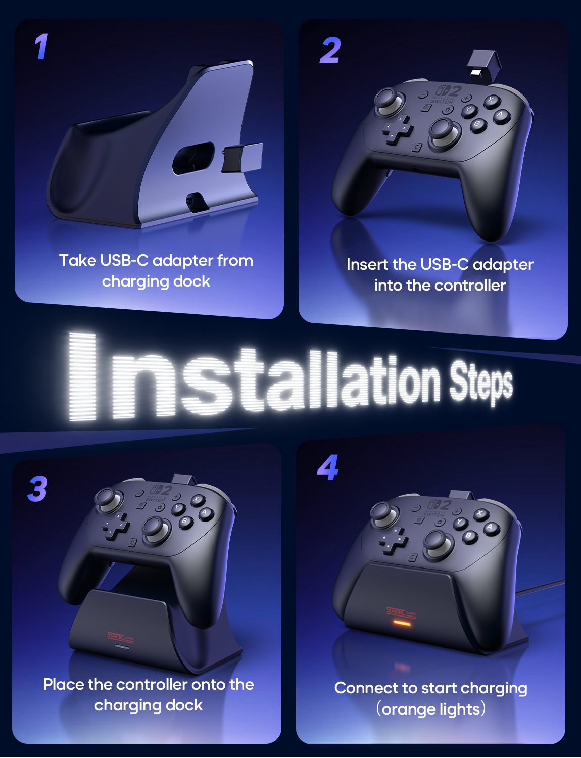 STARTRC GAMES Charging Dock for Nintendo Switch 2 Pro Controller | LED Indicator and Pin-Contact Precision, Portable Fashion Charging Station (Only for Official Switch 2 Pro Controller)
