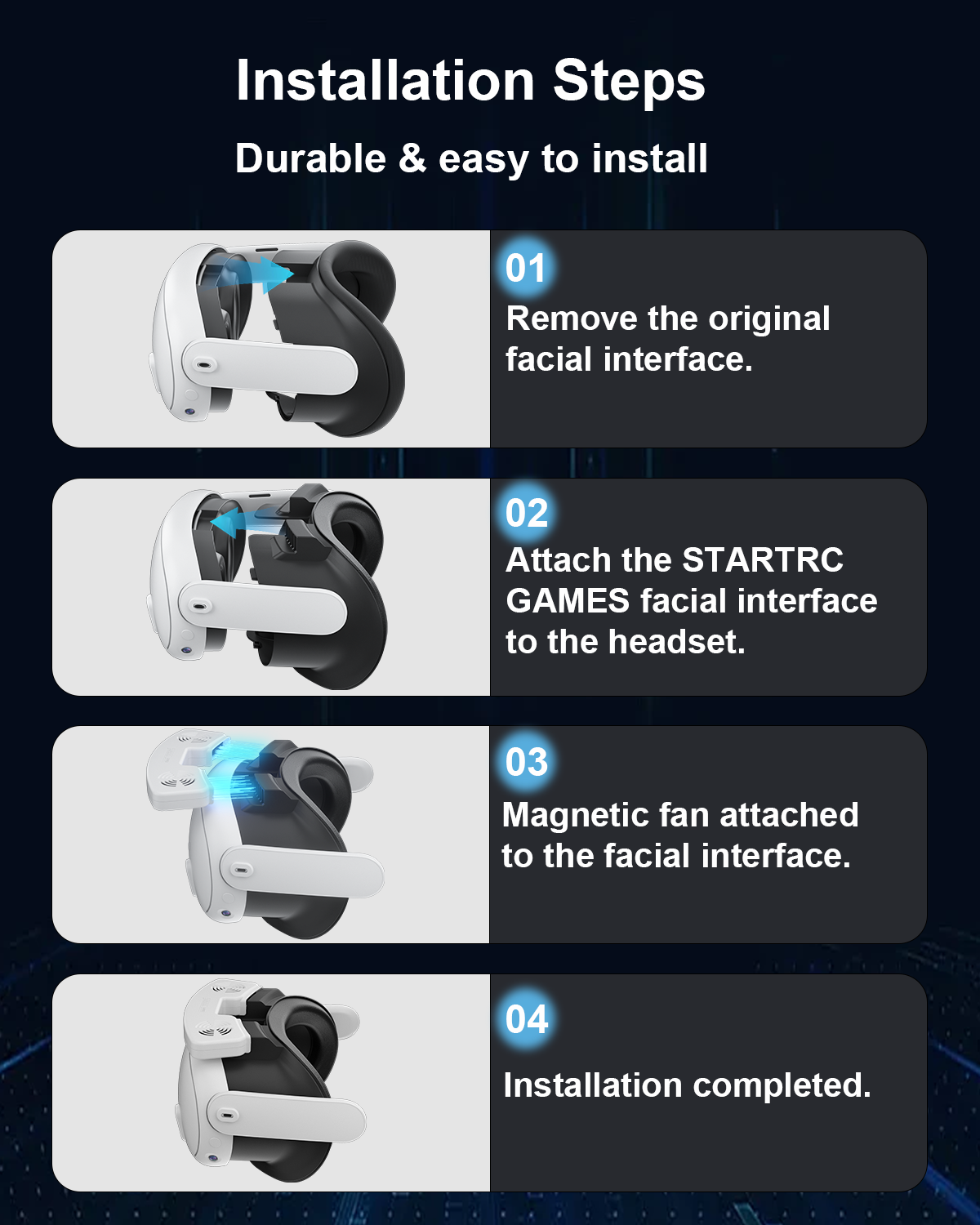 STARTRC GAMES Facial Interface Cooling Fan for Meta Quest 3 Accessory Adjustable Fan and PU Leather Face Pad