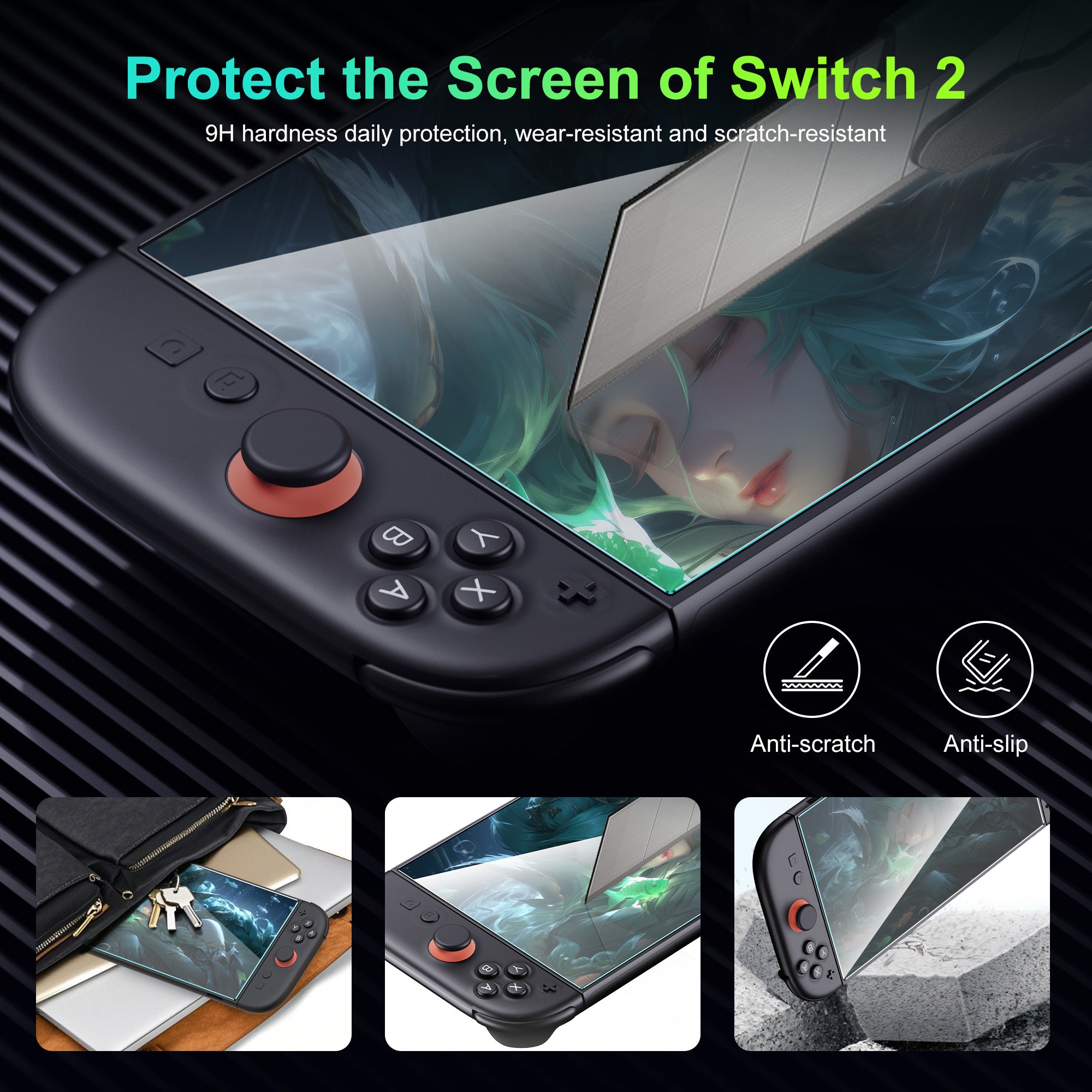 2-piece screen protector for Nintendo Switch2 (2025) Transparent high-definition screen protector with alignment frame scratch-resistant screen protector, suitable for Nintendo Switch2, 0.3mm thickness/no bubbles/ultra-clear /9H hardness